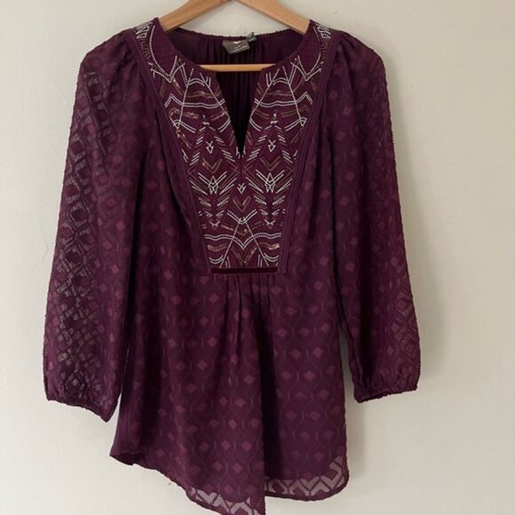 Anthropologie Tunic Purple Maroon Boho XS S - Picture 1 of 4